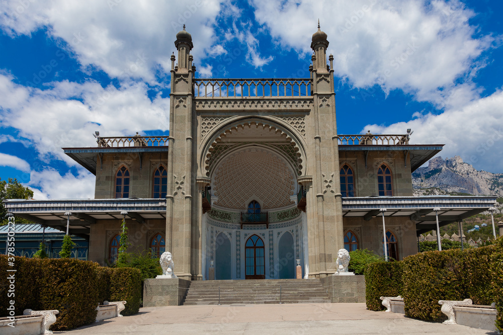 ALUPKA, CRIMEA - August 3, 2020: View of the Vorontsov Palace