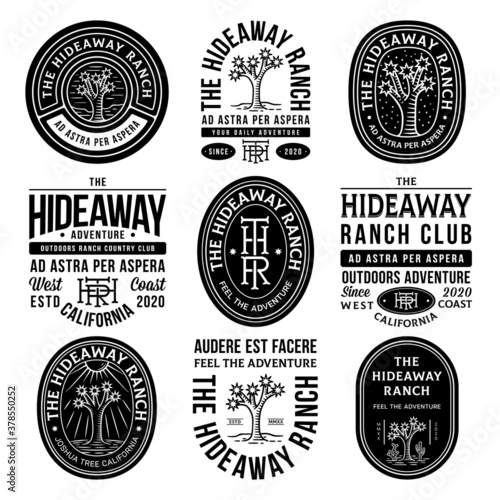 Black hideaway ranch adventure vector badges on a white background