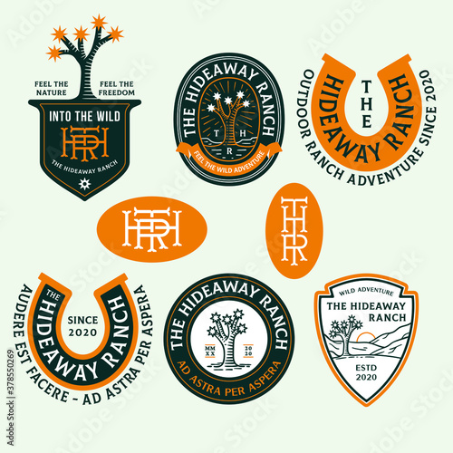 Colored desert ranch adventure vector badges
