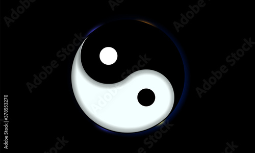 Yin and yang button icon isolated on black background. Spiritual relaxation of modern metallic cosmic for yoga meditation. For design and decoration, ui or app. Vector illustration.