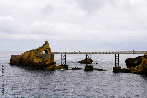 the Virgin Rock in atlantic ocean coast in Rocher de la Vierge in Biarritz city in south west France
