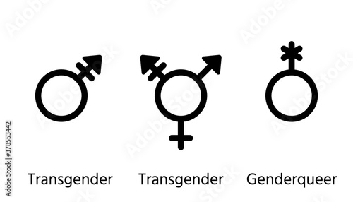 Transgender and genderqueer gender symbols. Vector. Orientation signs. Set outline black icons isolated on white background. Simple illustration. Sexual concept.