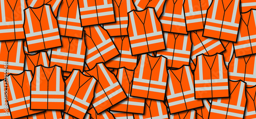 Safety vest Caution worker icon safety first day and shoes zone Funny stop halt allowed area Security guard, blue red yellow or orange reflective road industry jacket Do not enter or cross demonstrate