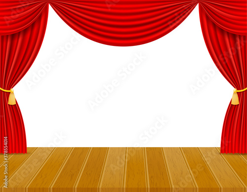 theater stage in the hall with red curtains vector illustration
