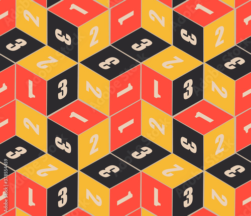 numbers cubes seamless tile orange retro shades