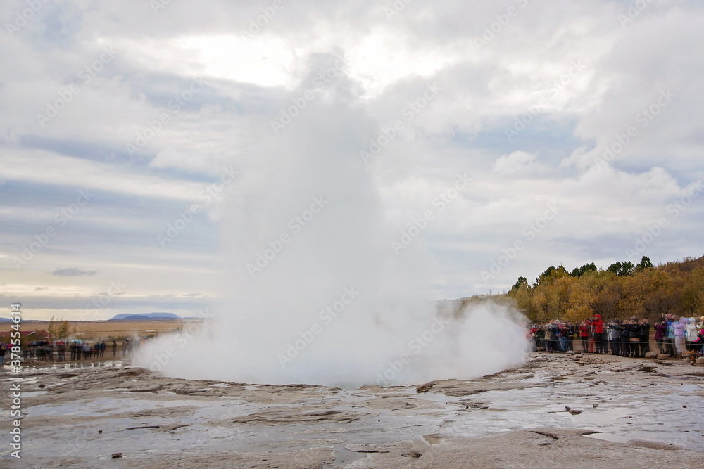 Scenic picture of Strokkur Geyser while erupting, Iceland Scenic picture of Strokkur Geyser while erupting, Iceland