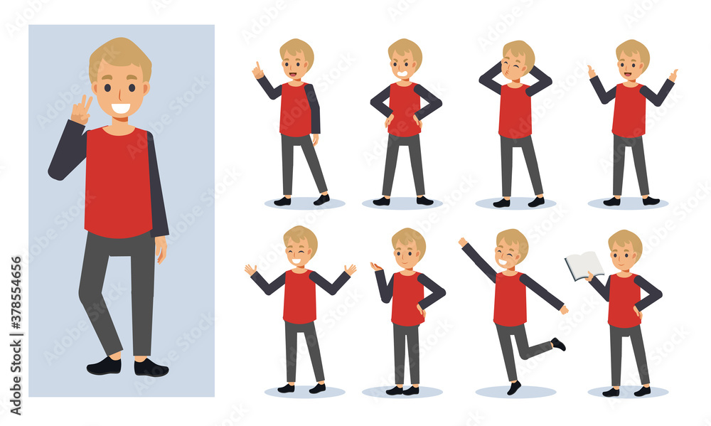 Vector illustration set of children boy character in various action. emotion expression. Vector illustration set of children boy character in various action. emotion expression.