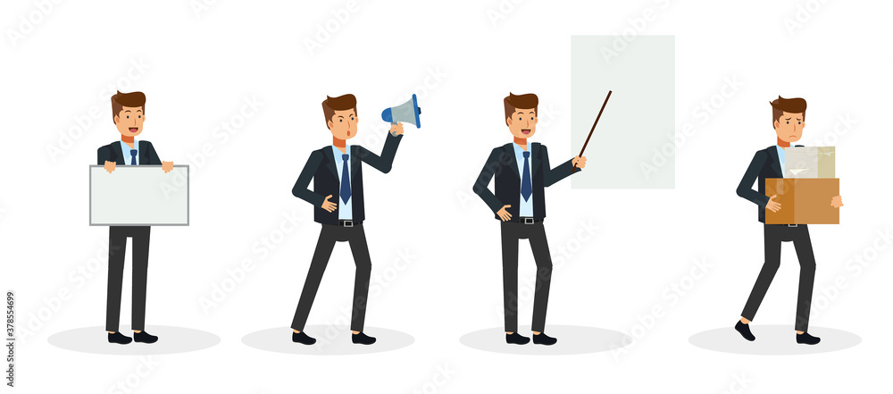 Set of a businessman in different poses.Vector cartoon character illustration in a flat style. Set of a businessman in different poses.Vector cartoon character illustration in a flat style.