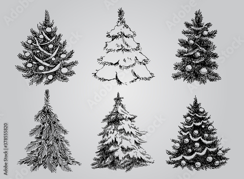 Set of Dreawn Christmas Trees.