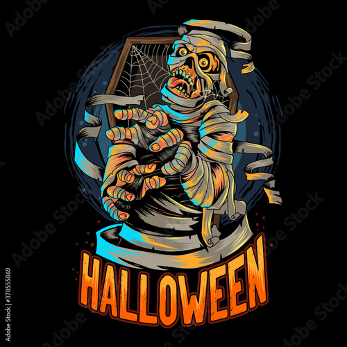 Halloween egypt mummy comes out of the coffin