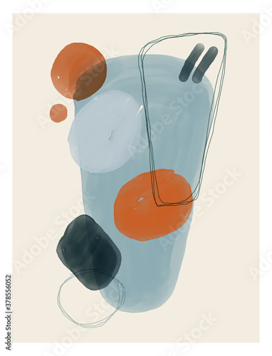 Watercolor illustration. Abstract design with doodles and various shapes. Modern art isolated vector graphic. Creative minimalist geometric frames hand painted for wall decoration, postcard, brochure
