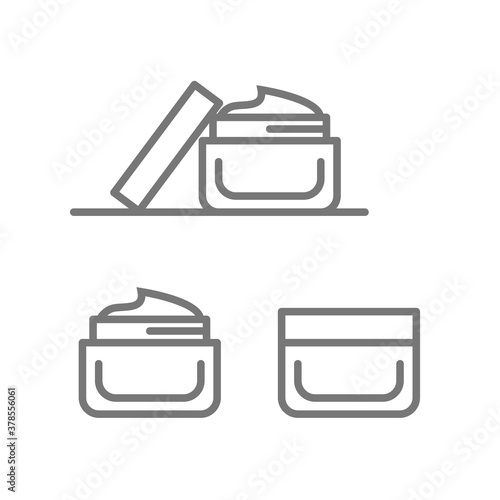 Jar of cream. Skin care flat line icons set