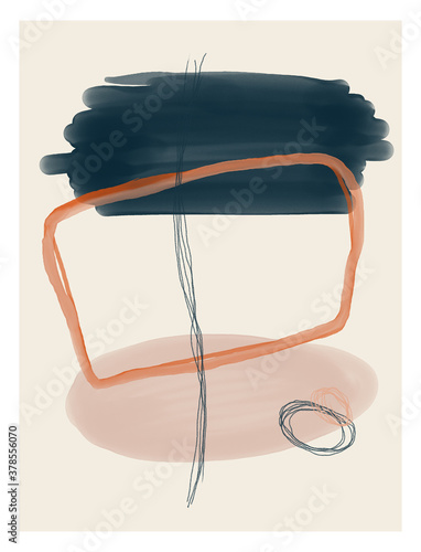 Watercolor illustration. Abstract design with doodles and various shapes. Modern art isolated vector graphic. Creative minimalist geometric frames hand painted for wall decoration, postcard, brochure