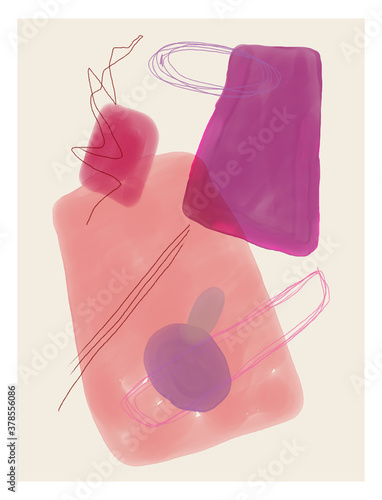 Watercolor illustration. Abstract design with doodles and various shapes. Modern art isolated vector graphic. Creative minimalist geometric frames hand painted for wall decoration, postcard, brochure