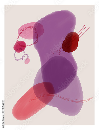 Abstract design with doodles and watercolor various shapes. Modern nordic art isolated graphic. Creative minimalist geometric frames hand painted for wall decoration, postcard, brochure design.