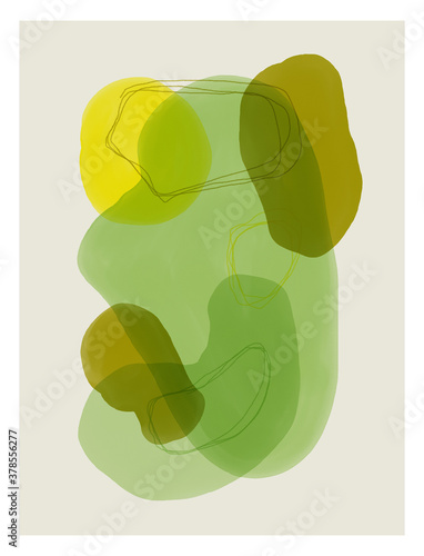 Abstract design with doodles and watercolor various shapes. Modern nordic art isolated graphic. Creative minimalist geometric frames hand painted for wall decoration, postcard, brochure design.