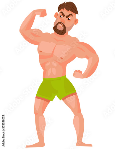 Man showing his muscles. Strong male character in cartoon style. © KurArt