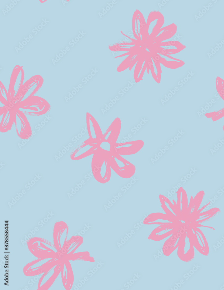 Creative brushstroke flowers in candy colours in seamless pattern for fashion, posters, invitations, cards, package, etc