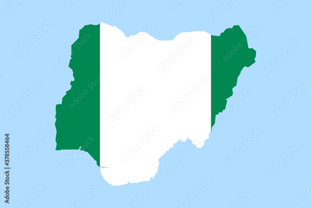 Fototapeta premium Map of Nigeria on a blue background, Flag of Nigeria on it.
