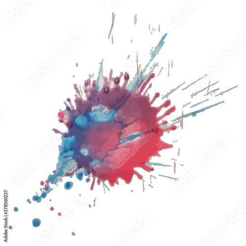 Vector red blue watercolor splash, blot Grunge textured element for design, artistic background