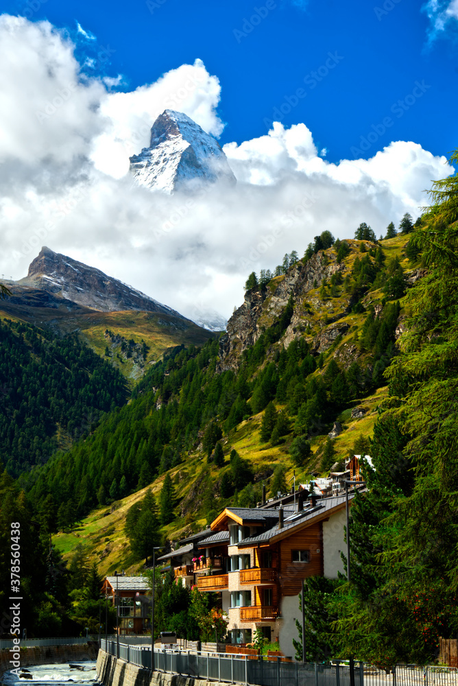 Zermatt village including Matterhorn mountain in Switzerland beautiful including clouds