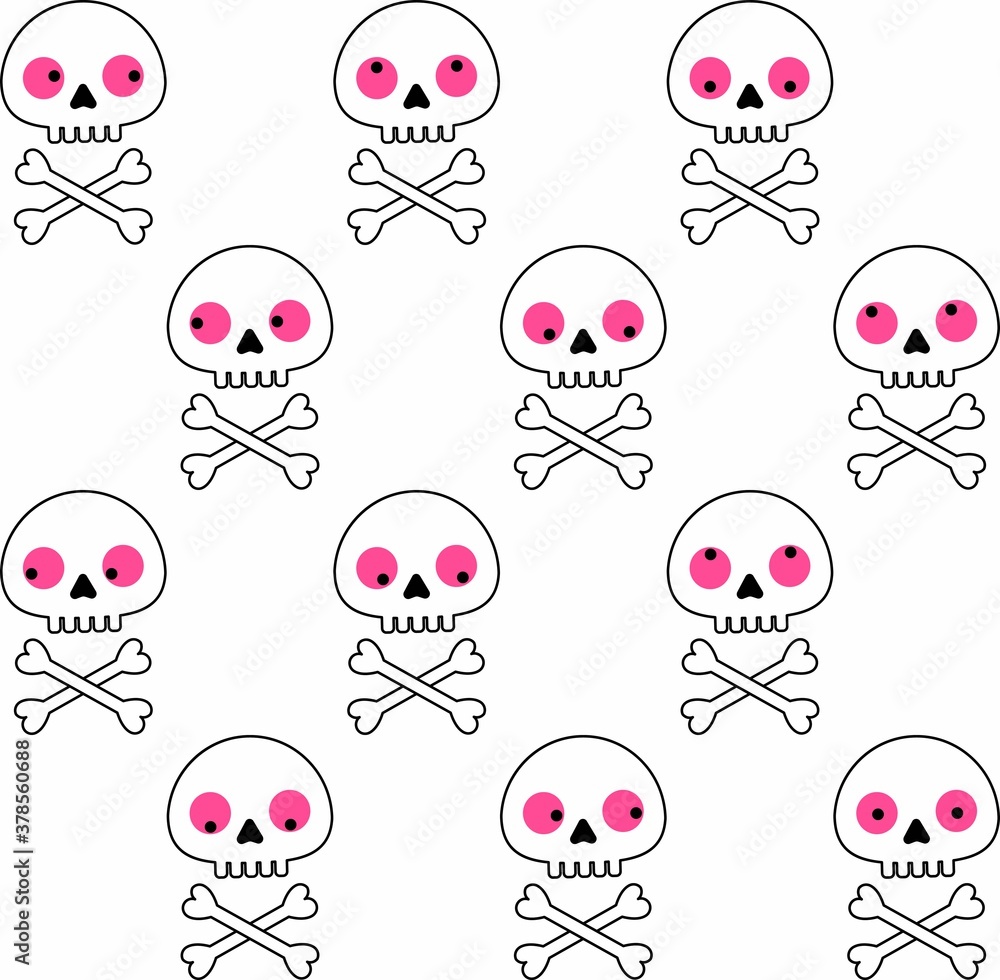 Seamless pattern with human skull and bones on white backgound. Cute vector halloween ornament in flat style. Stock illustration for wrapping paper, textile, background, wallpaper, scrapbooking. Seamless pattern with human skull and bones on white backgound. Cute vector halloween ornament in flat style. Stock illustration for wrapping paper, textile, background, wallpaper, scrapbooking.