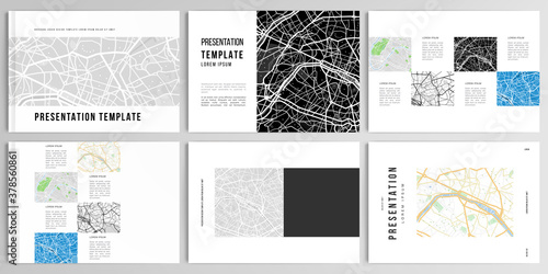Vector layouts of presentation design templates with urban city map of Paris for brochure, cover design, flyer, book design, magazine, poster.