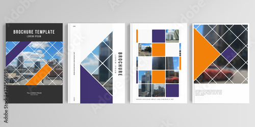 Realistic vector layouts of cover mockup templates in A4 for brochure  cover design  flyer  book design  magazine  poster. Abstract design project in geometric style with squares and place for a photo