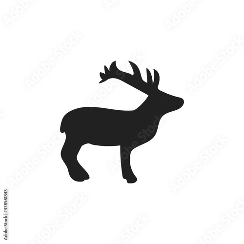 Black silhouette of a deer on a white background. Logo. Concept of holidays. Christmas.