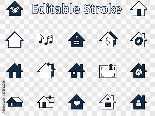 Set of House Vector Home Line Icons. Contains symbols of Conclusion of Contract, Heart, Drop of water, fire, money and more. Editable Stroke. 32x32 pixels. © Set Line Vector Icon