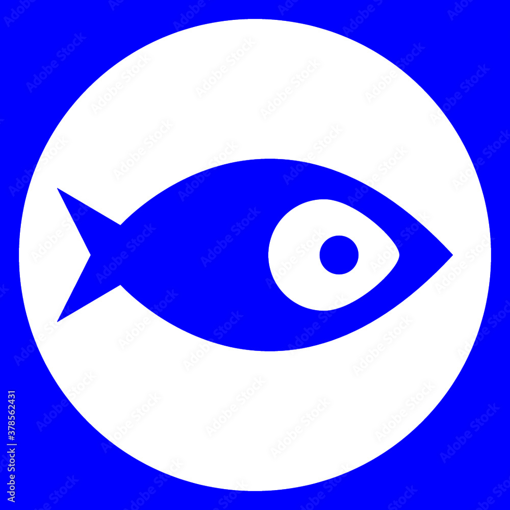 Blue fish sign or symbol with large eye Blue fish sign or symbol with large eye