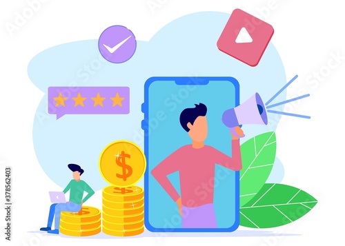 Illustration vector graphic cartoon character of video marketing