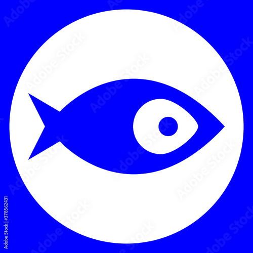 Blue fish sign or symbol with large eye