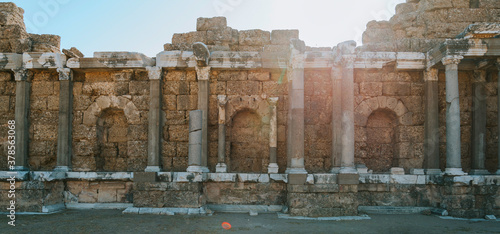 Ruins in the center of the ancient town in Side in Turkey
