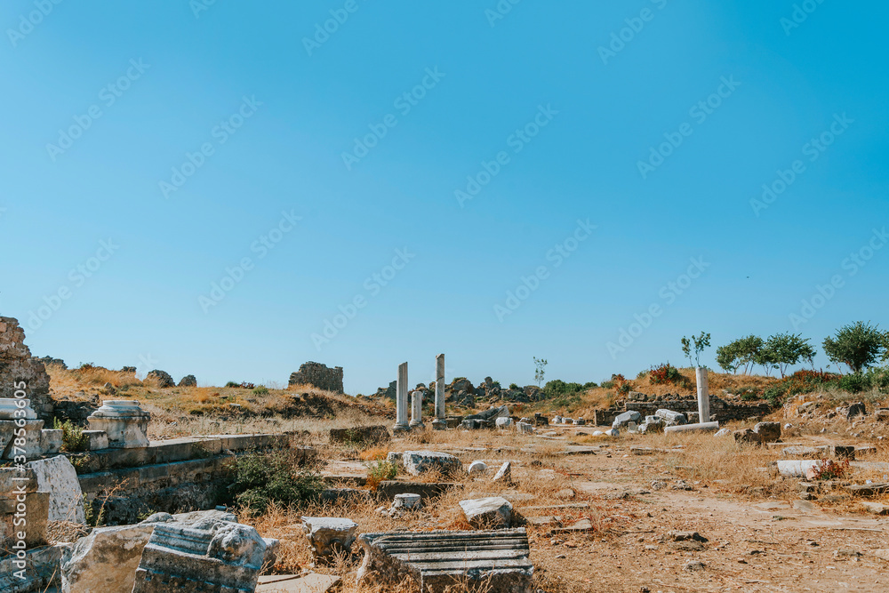 Ruins in the center of the ancient town in Side in Turkey
