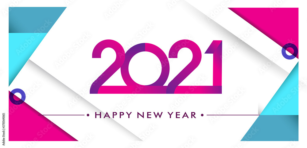 Happy new year 2021 Greeting card, 2021 modern logotype with geometric background, vector illustration