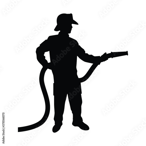 Firefighter silhouette vector on white background