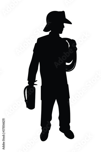 Firefighter silhouette vector on white background