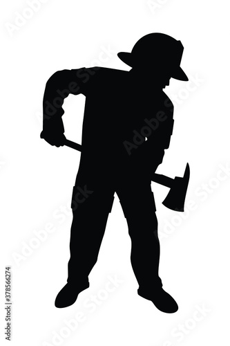 Firefighter silhouette vector on white background