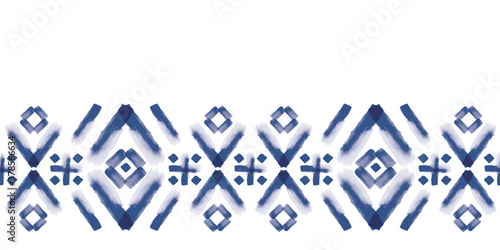 Vector blue border, squares folk seamless pattern