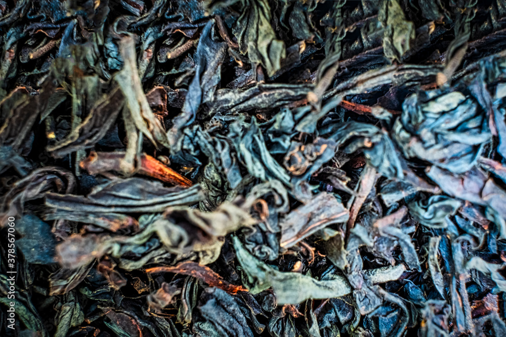 Macro image of dried Chinese tea of kuanin oolong type Macro image of dried Chinese tea of kuanin oolong type