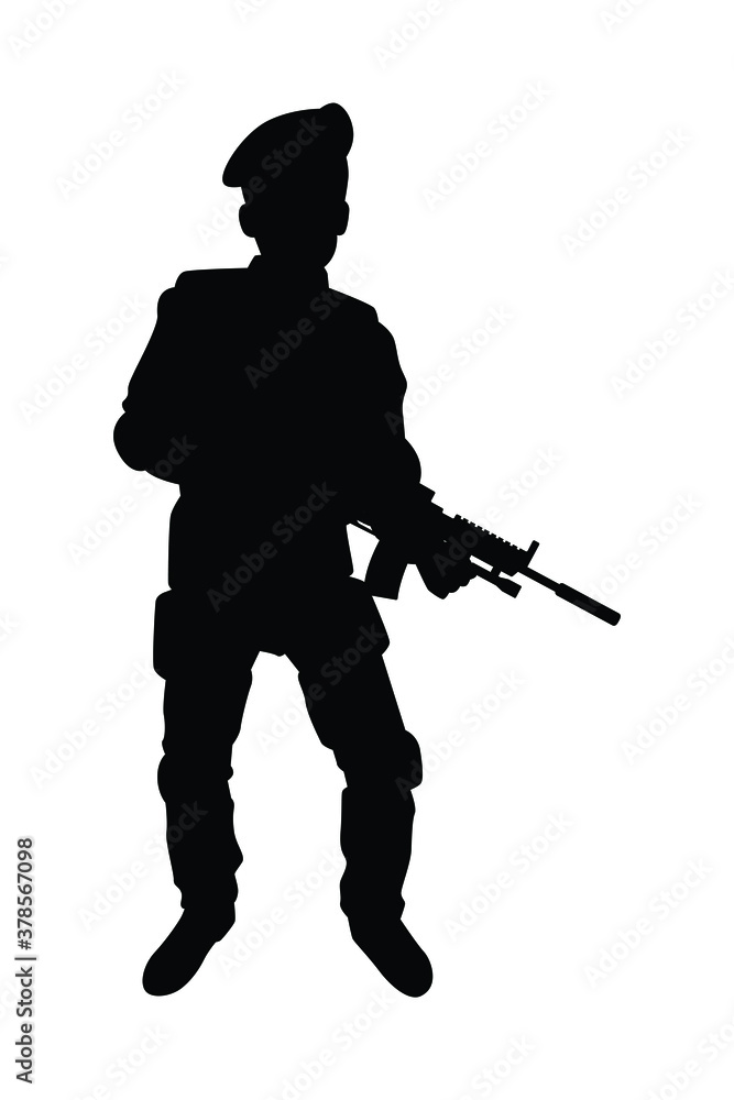 Soldier with his weapon silhouette vector on white background Soldier with his weapon silhouette vector on white background