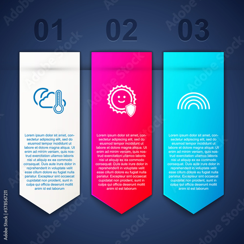 Set Thermometer and cloud, moon, UV protection and Rainbow. Business infographic template. Vector.