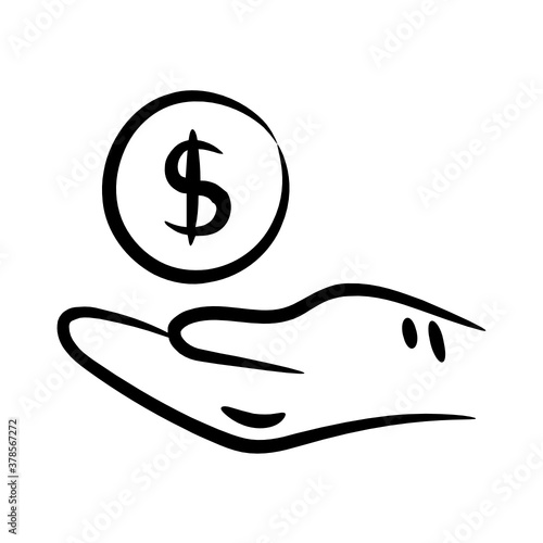 
Hand holding coin, an icon of savings concept 
