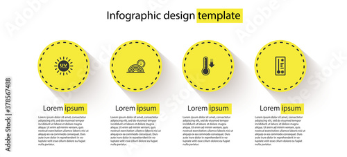 Set UV protection, Rainbow with sun, Meteorology thermometer and . Business infographic template. Vector.