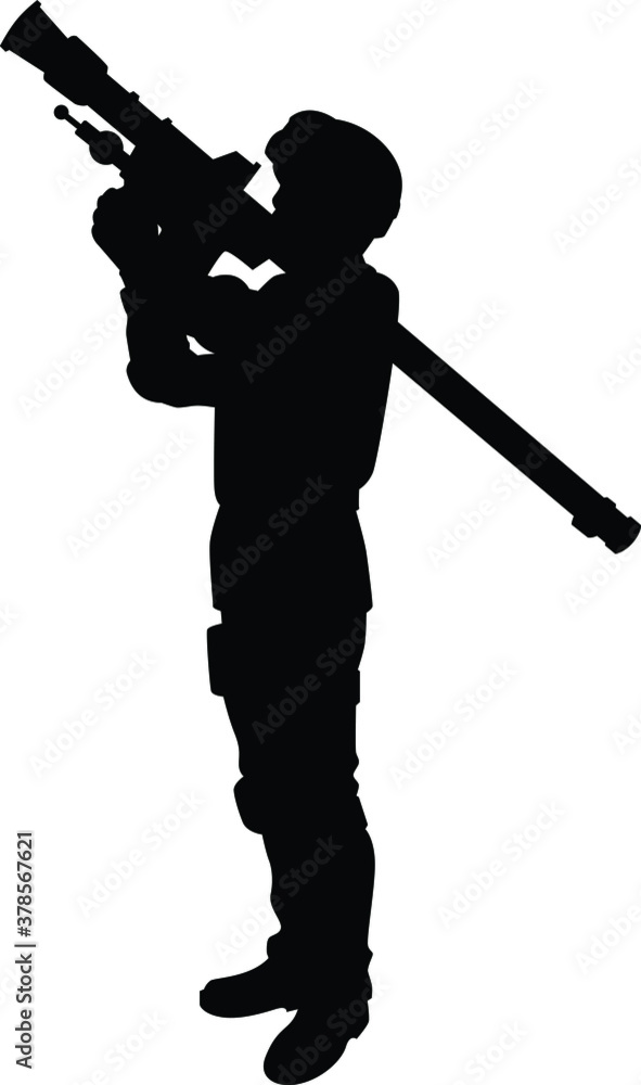 Soldier with his weapon silhouette vector on white background Soldier with his weapon silhouette vector on white background