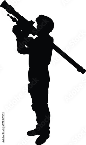 Soldier with his weapon silhouette vector on white background