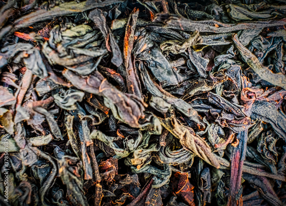 Macro of dried Chinese tea of red tea type