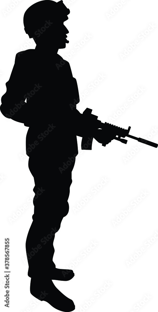 Soldier with his weapon silhouette vector on white background Soldier with his weapon silhouette vector on white background