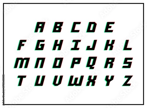 Letter set , vector desing font .Dynamic, split-color, shadow of  number red, green, blue in black frame on white background. Eps10 illustration